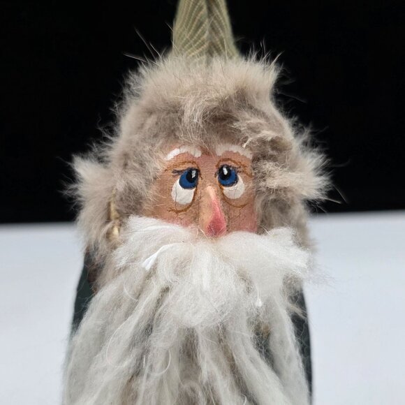 Handmade Fuzzy Santa Art Doll Multicolor Patchwork Design Gold utton Accents - Picture 2 of 8